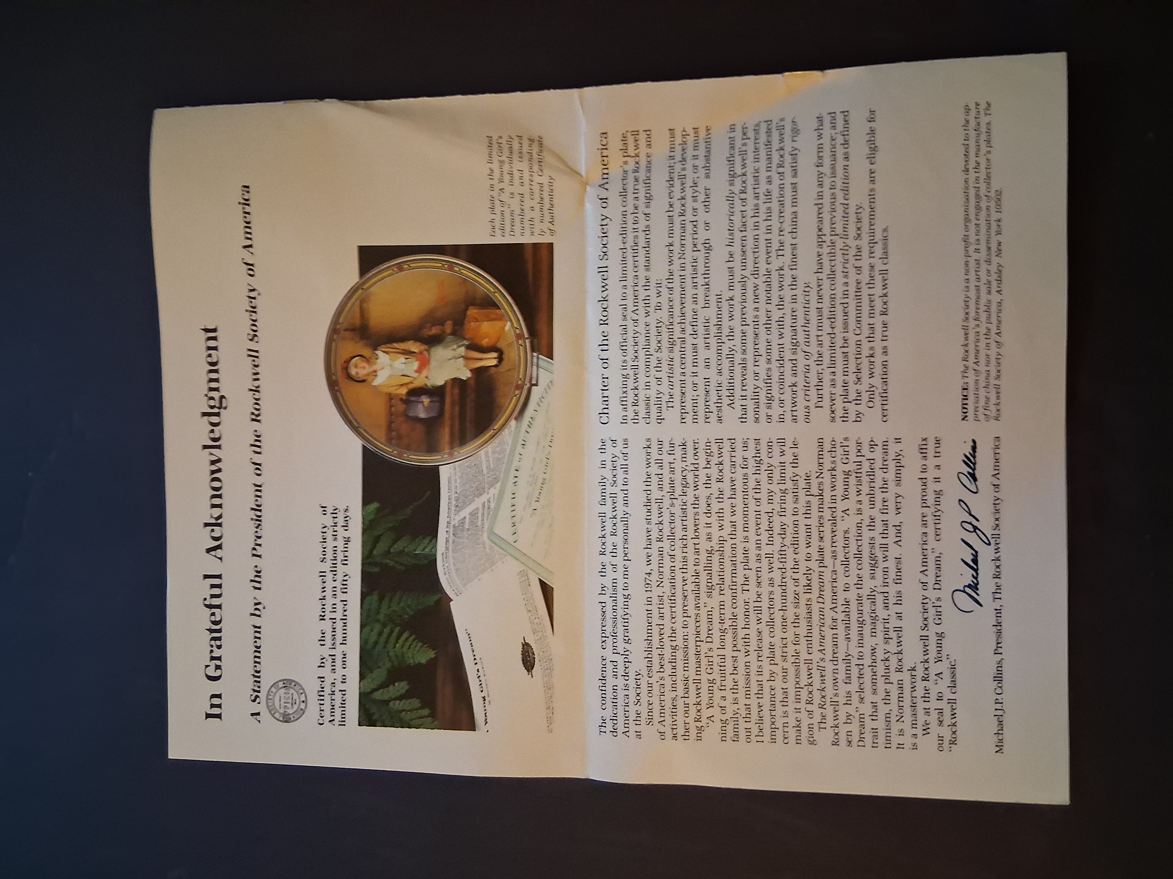 1985 Edwin M. Knowles "A Young Girl's Dream" Collector Plate | Norman Rockwell American Dream Series | Complete with COA – Image 7