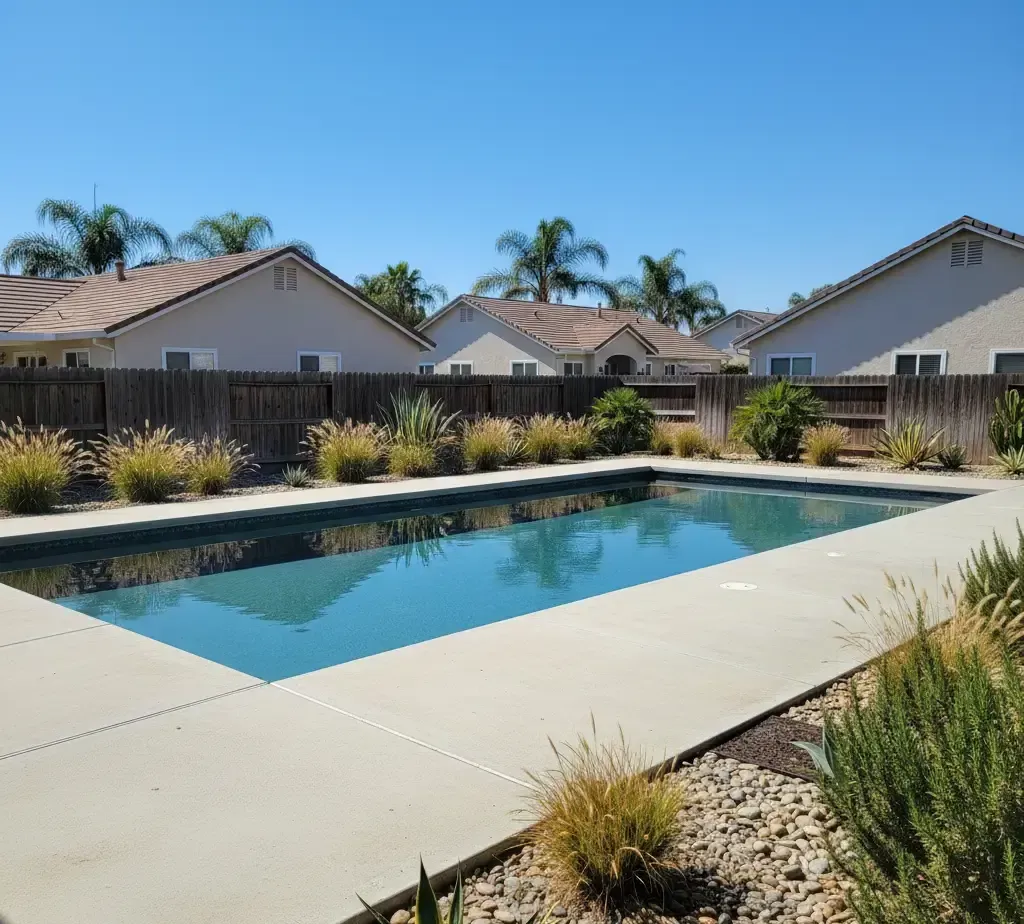 Residential swimming pool with cloudy water caused by dirty pool filter needing service
