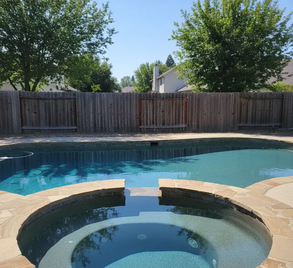 Clean backyard saltwater pool with smooth water surface and proper circulation