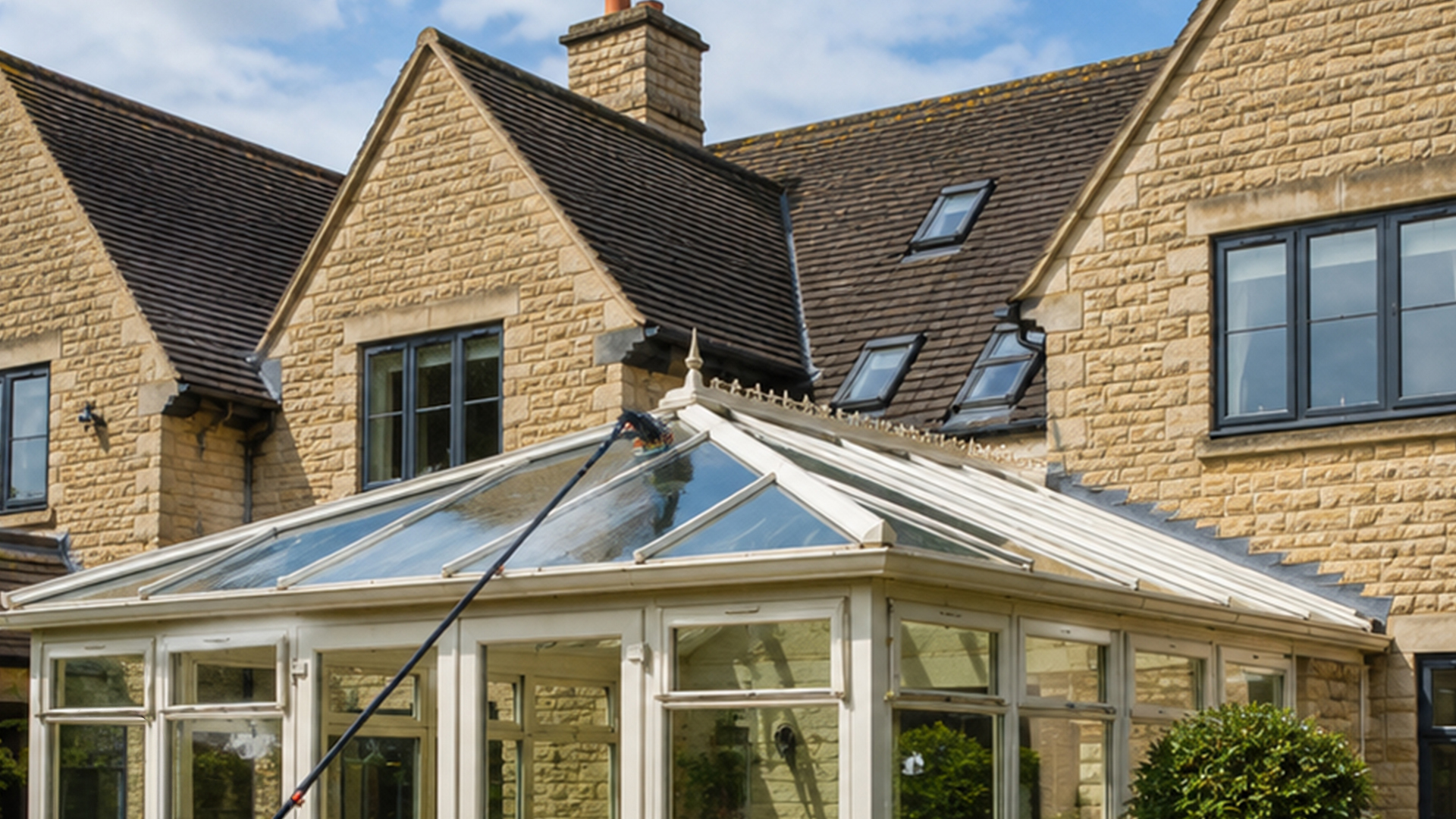 A conservatory roof in this state is more common than you would think. Pure water, soft brushes, careful hands - and it looks brand new again.