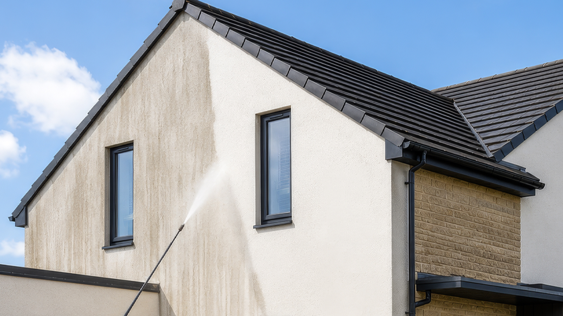 Low-pressure specialist treatment for moss, algae and staining on render, roofs and cladding. Quoted on site.