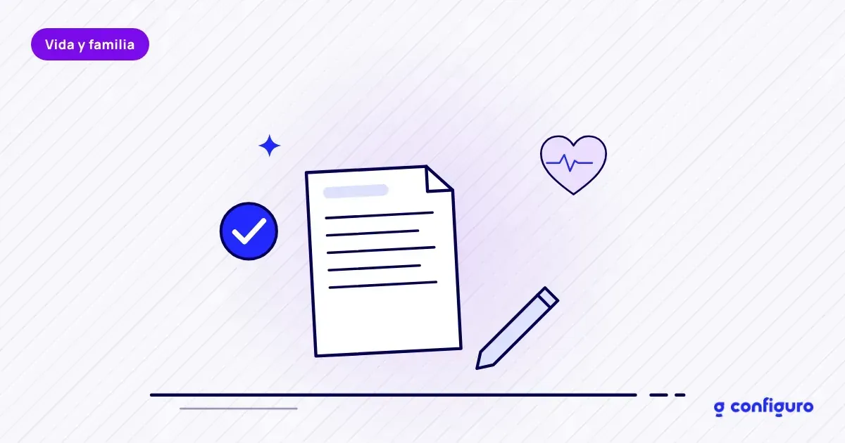 Ilustración de un formulario, un lápiz y un visto bueno: la declaración de asegurabilidad