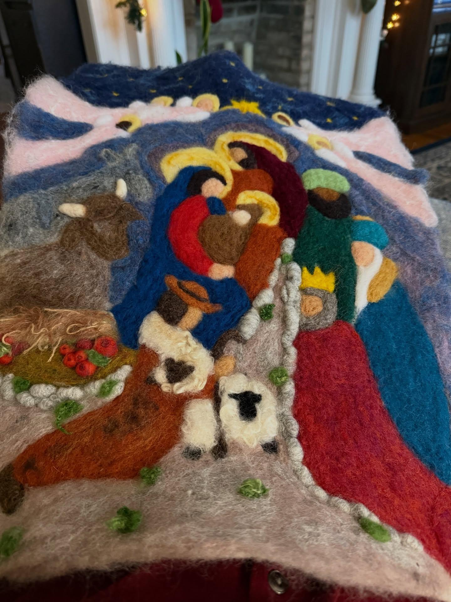 needle felted Nativity scene picture - second annual Advent calendar
