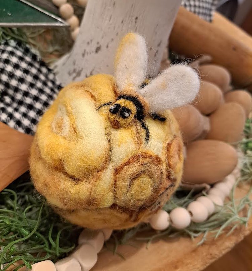 Needle Felted Bee Ball Ornament