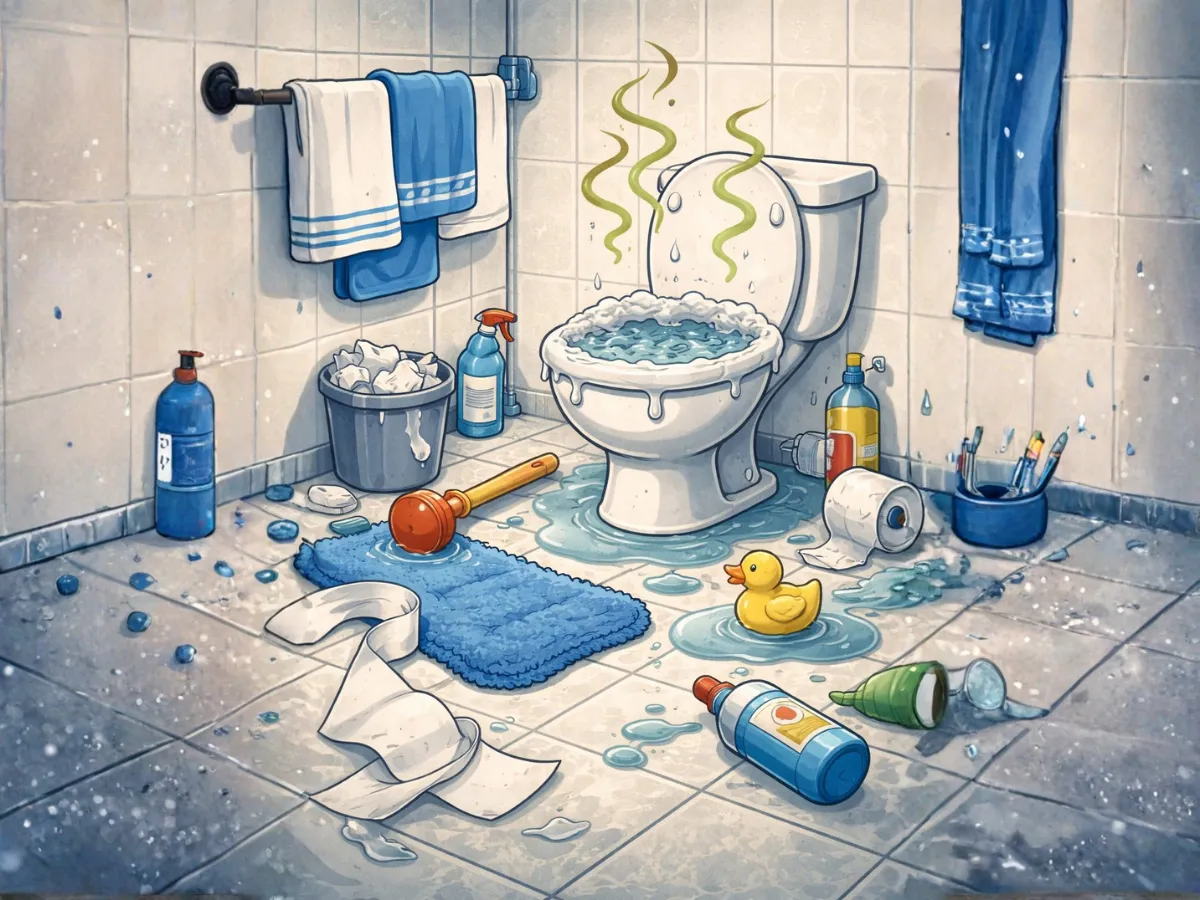 Dugulásos, rendetlen WC a munka előtt, tiszta megoldás célzottan