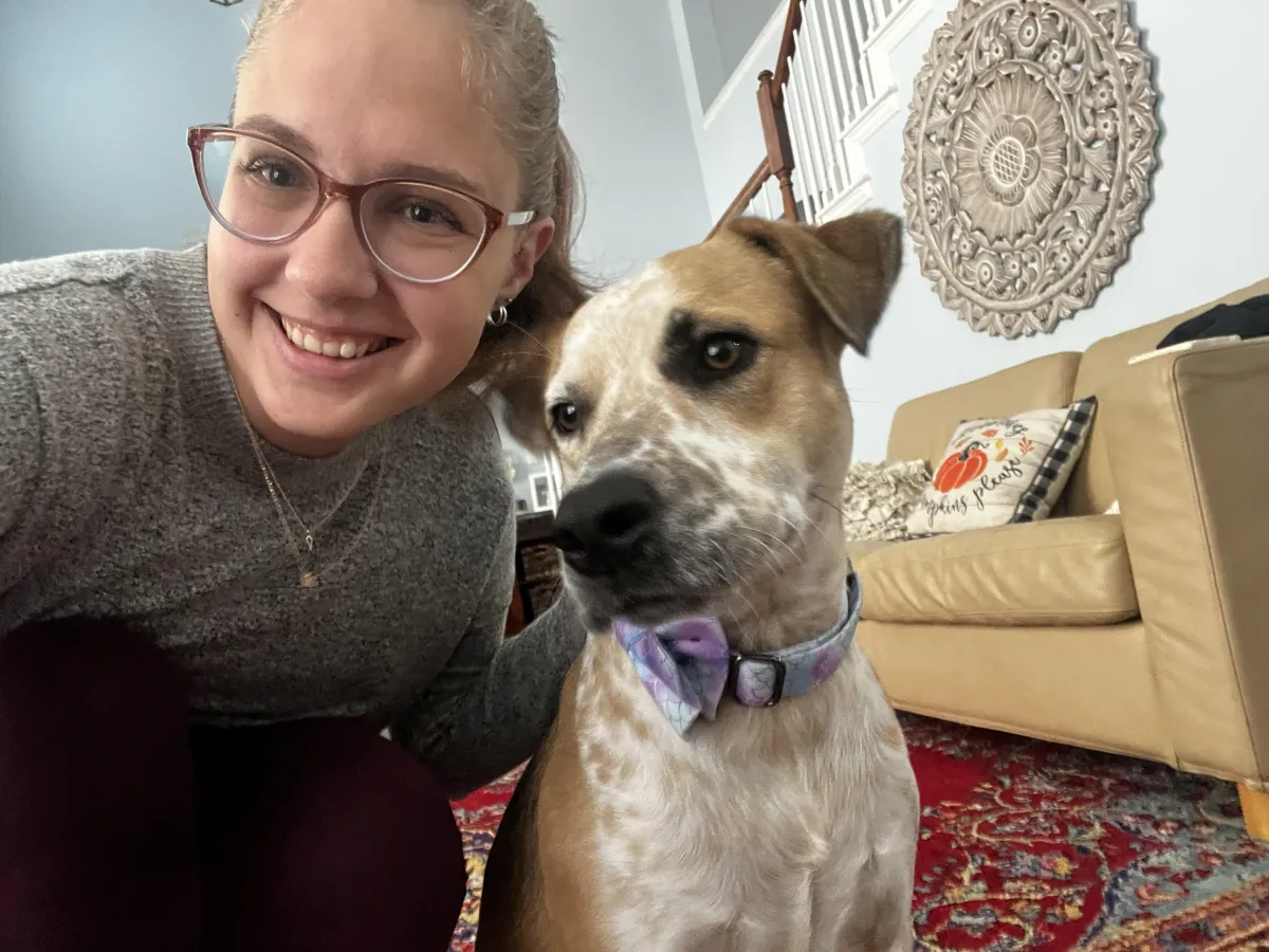 Candid photo of the dog trainer