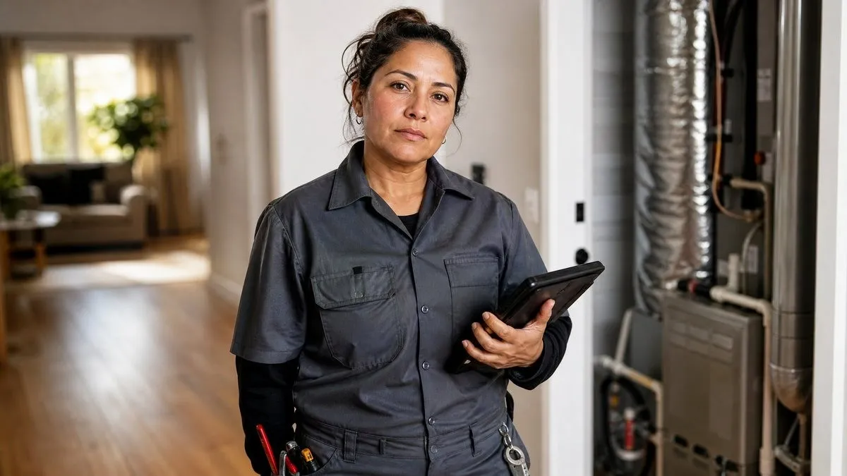 Home Service Provider looking serious at the camera