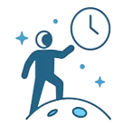 Space lawyer reaching for clock icon