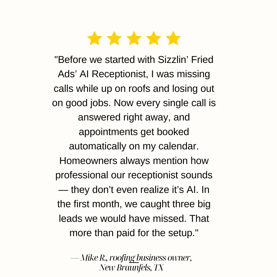 Review of Colorado Springs Marketing Agency Sizzlin Fried Ads, from a roofing business owner