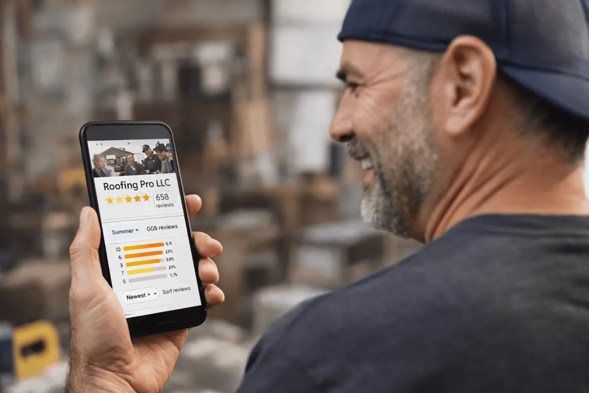 a roofer is happy to get 658 reviews on google