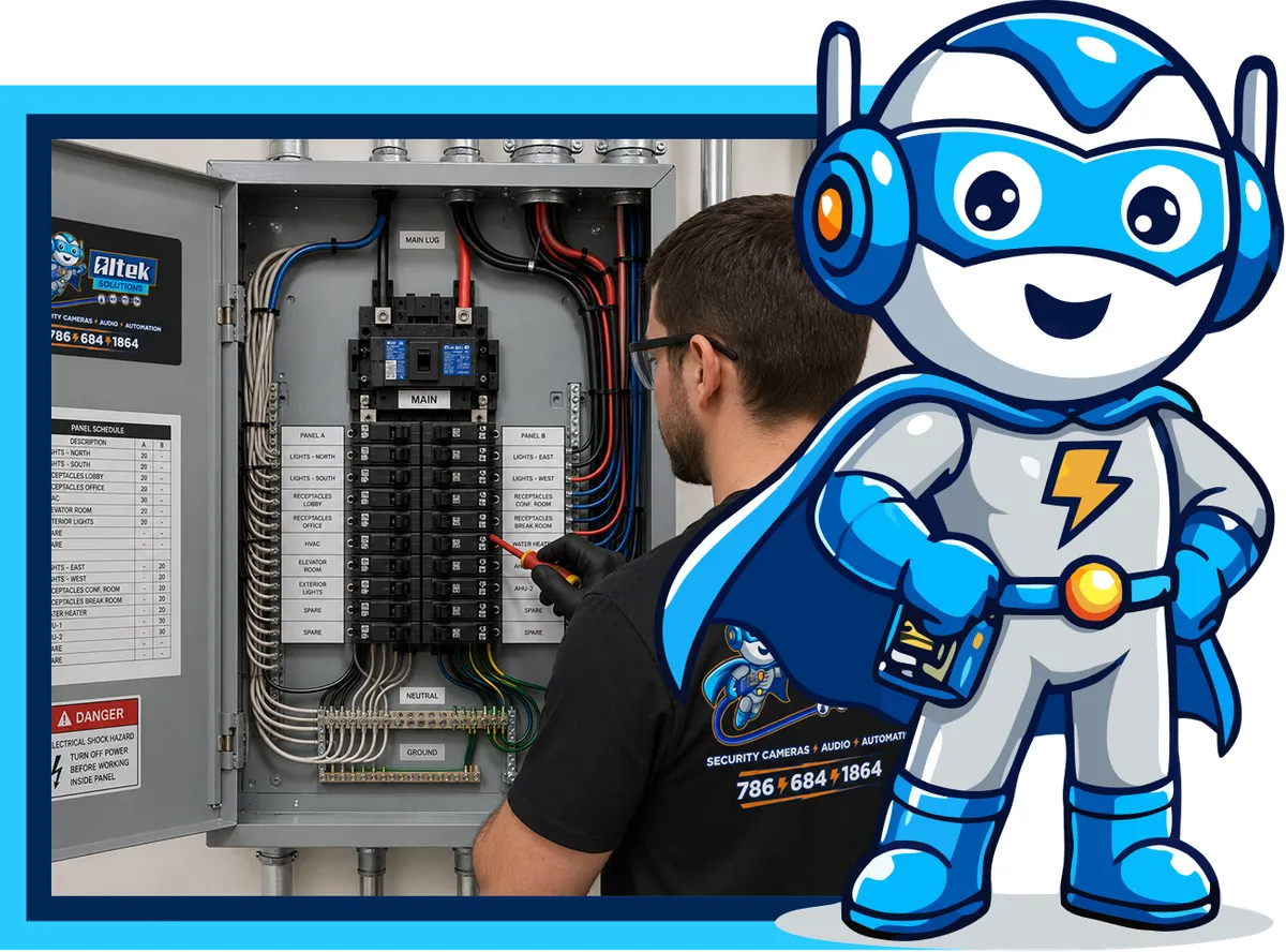 Electrical panel installation with Altek mascot