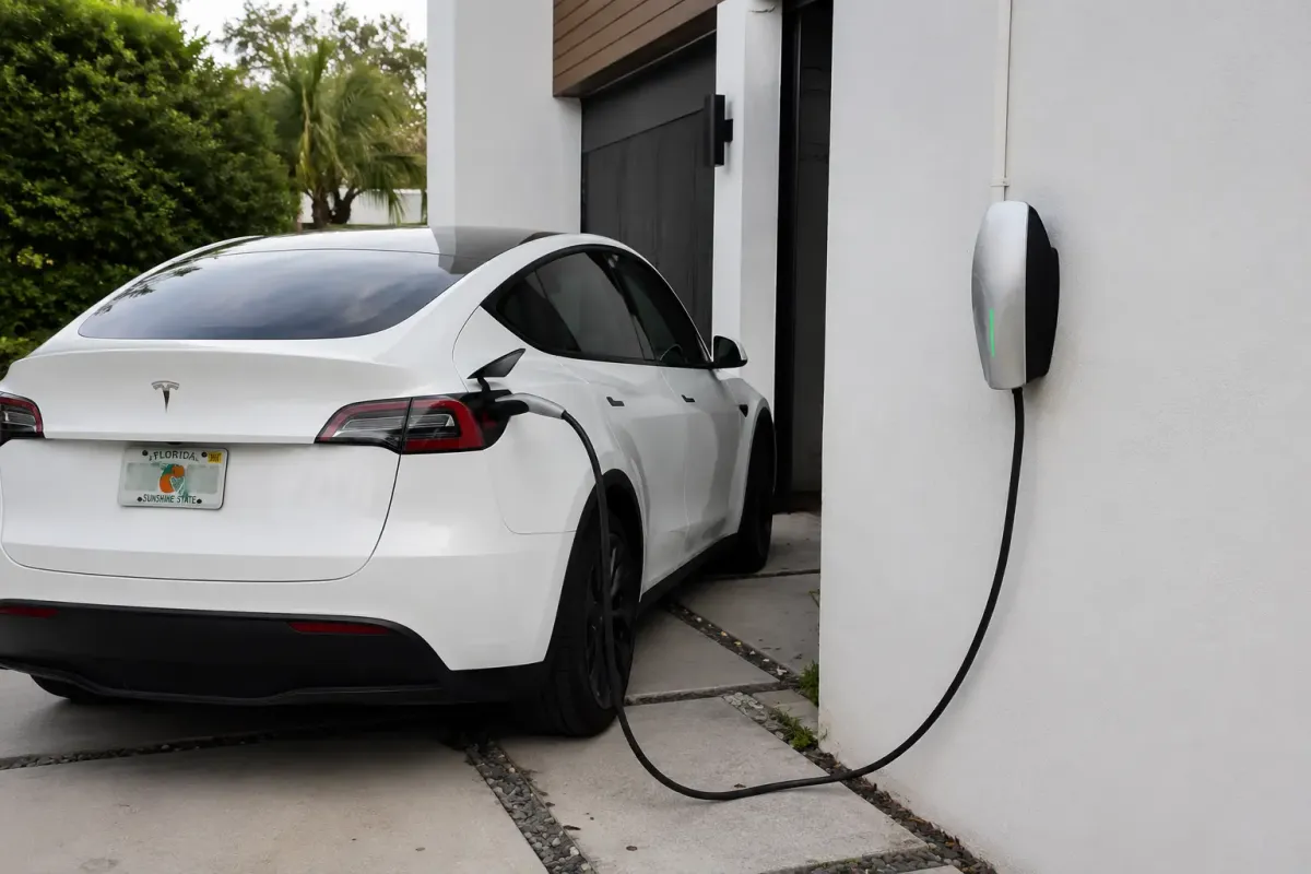 Level 2 EV charger charging a car at home