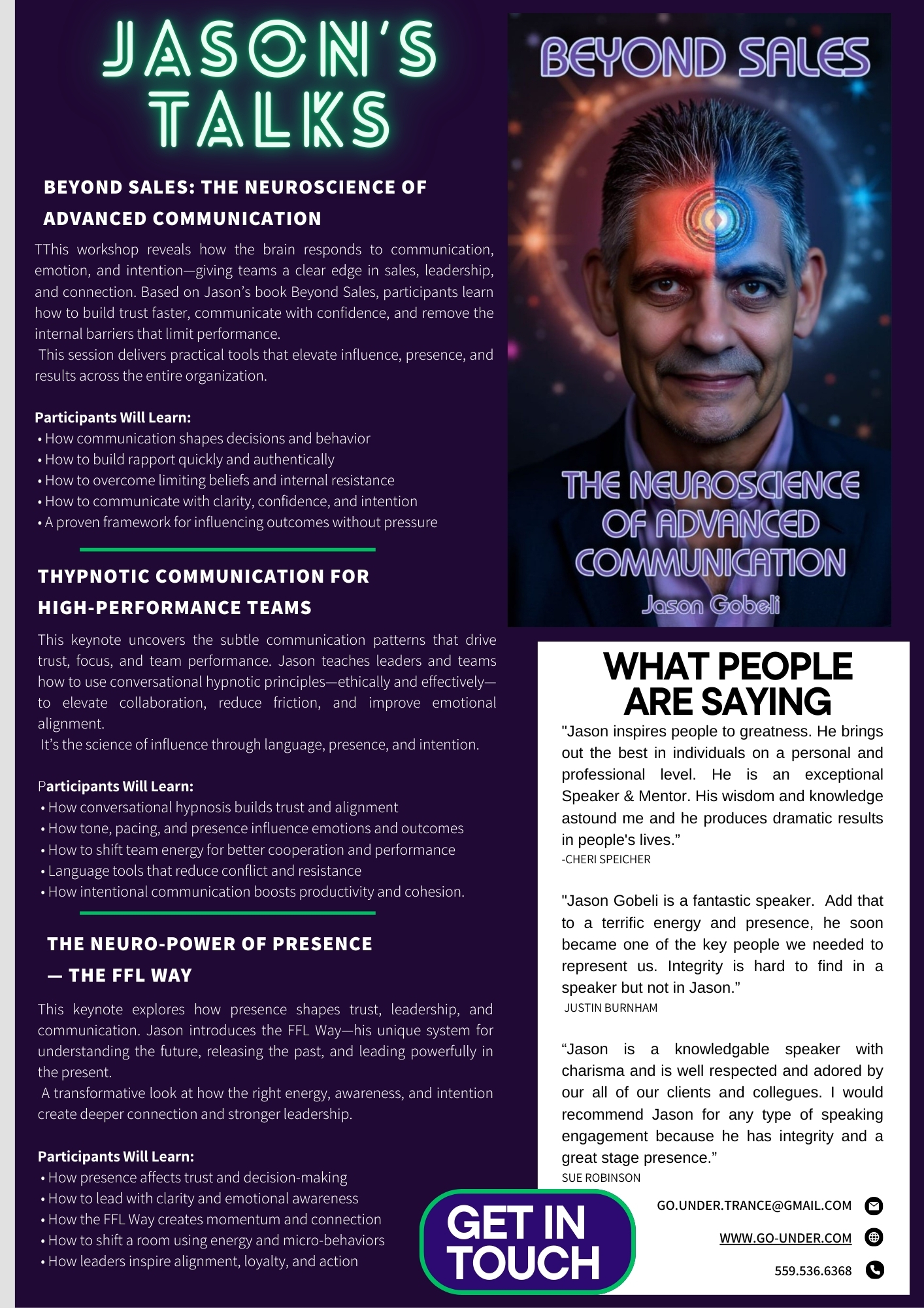 Jason Gobeli promoting his YouTube channel, enhancing personal growth and sales performance with hypnotic influence.