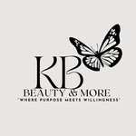 Gold 'KB' letters with 'BEAUTY & MORE' underneath and a delicate butterfly icon.