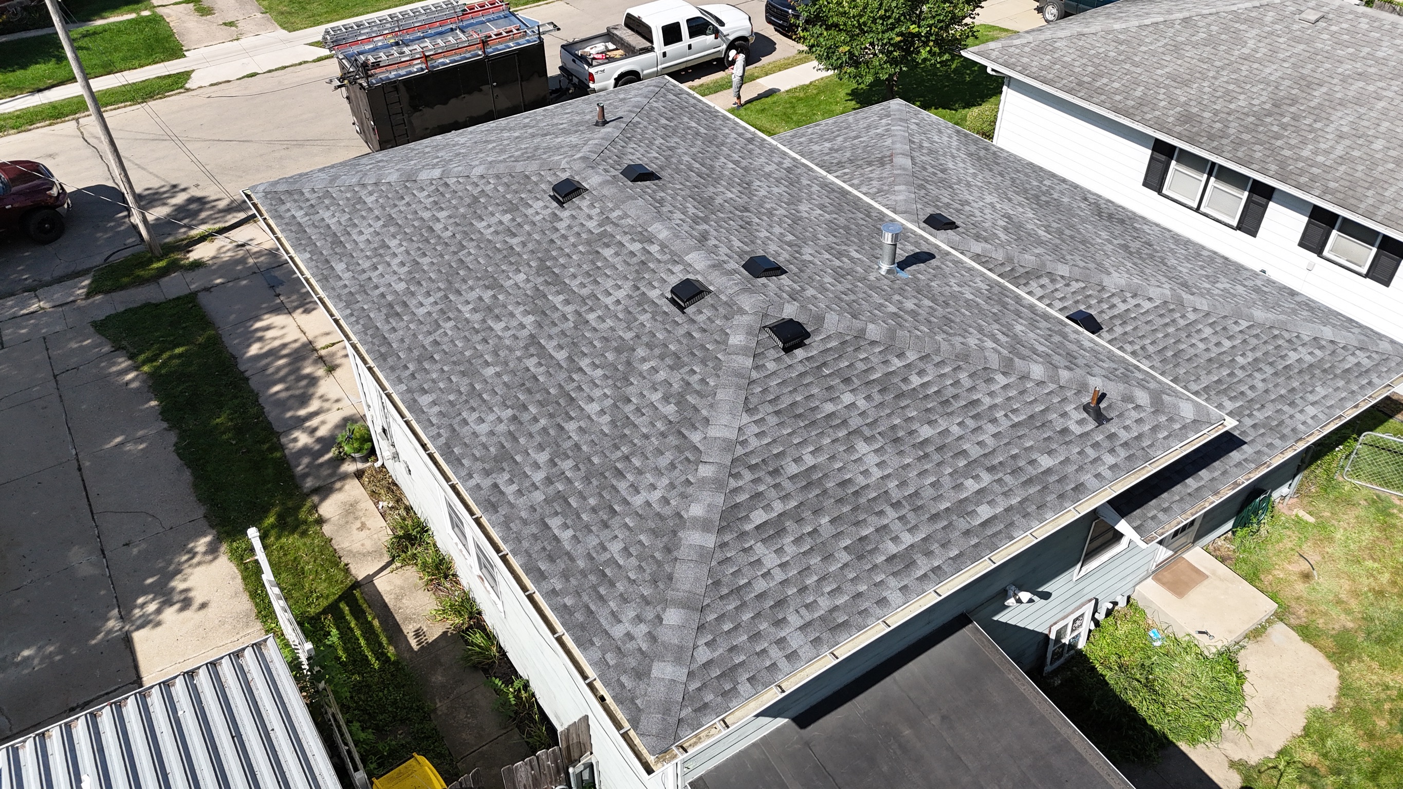 Completed residential roofing service by Precision Exteriors Inc. in Northern Illinois.