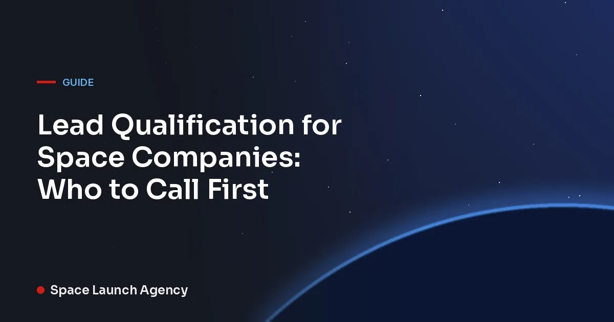 Title card reading Lead Qualification for Space Companies: Who to Call First, Space Launch Agency