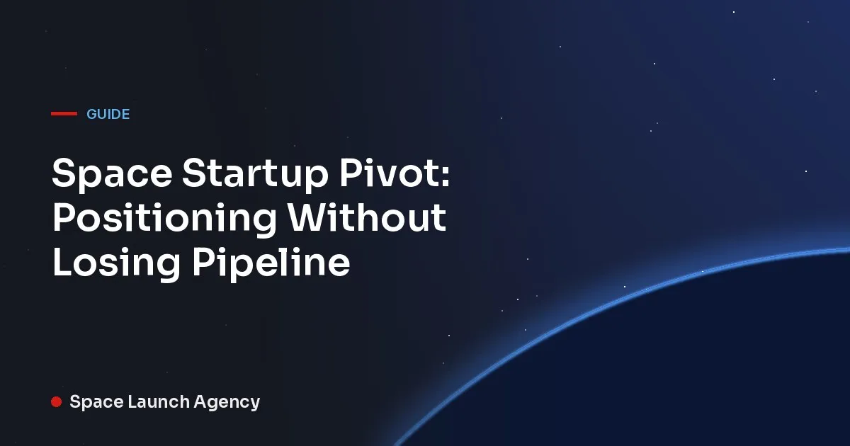 Title card reading Space Startup Pivot: Positioning Without Losing Pipeline, Space Launch Agency