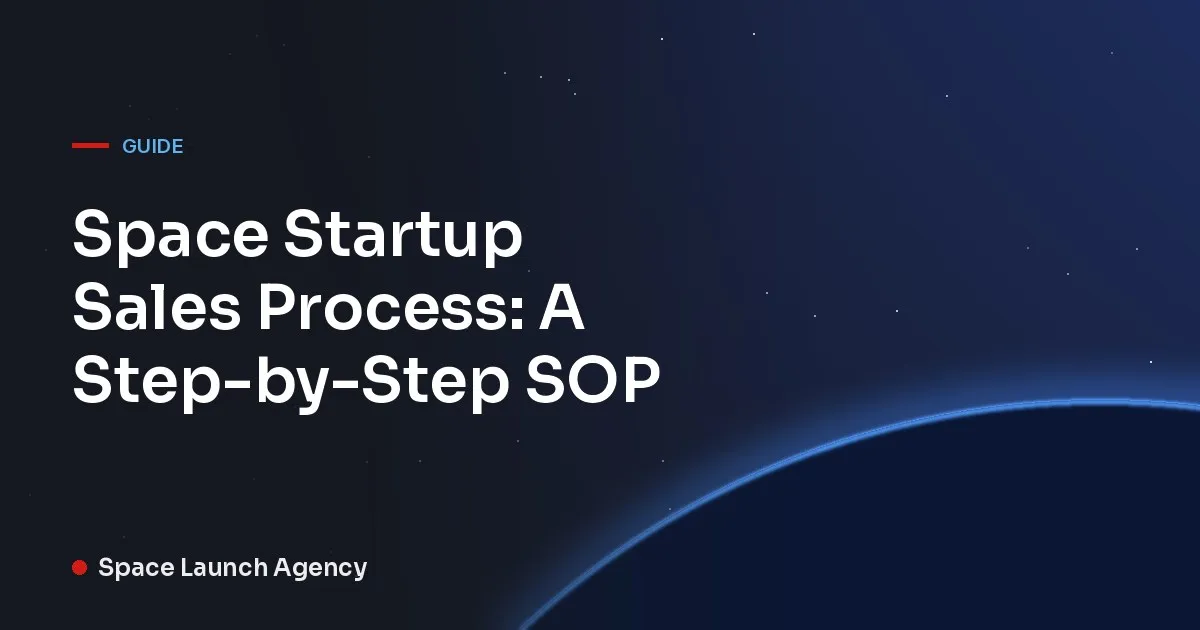 Title card reading Space Startup Sales Process: A Step-by-Step SOP, Space Launch Agency