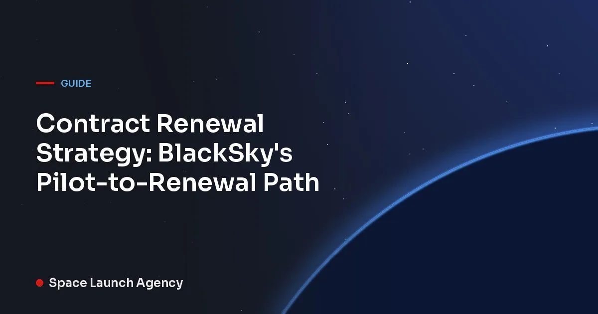 Title card reading Contract Renewal Strategy: BlackSky's Pilot-to-Renewal Path, Space Launch Agency
