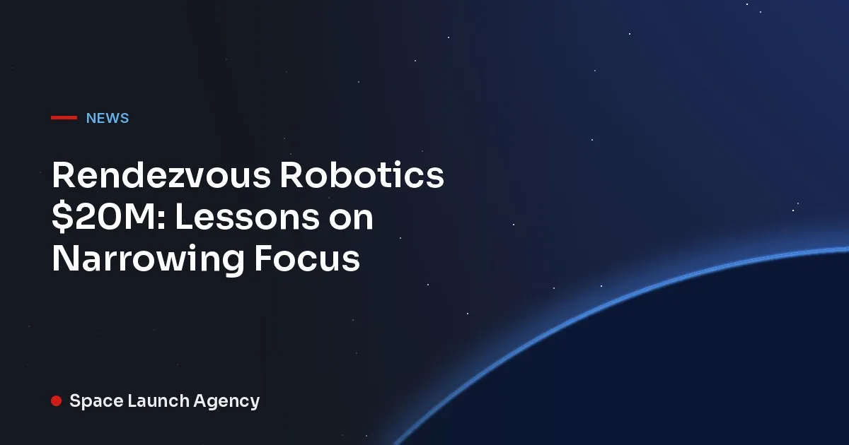 Title card reading Rendezvous Robotics $20M: Lessons on Narrowing Focus, Space Launch Agency