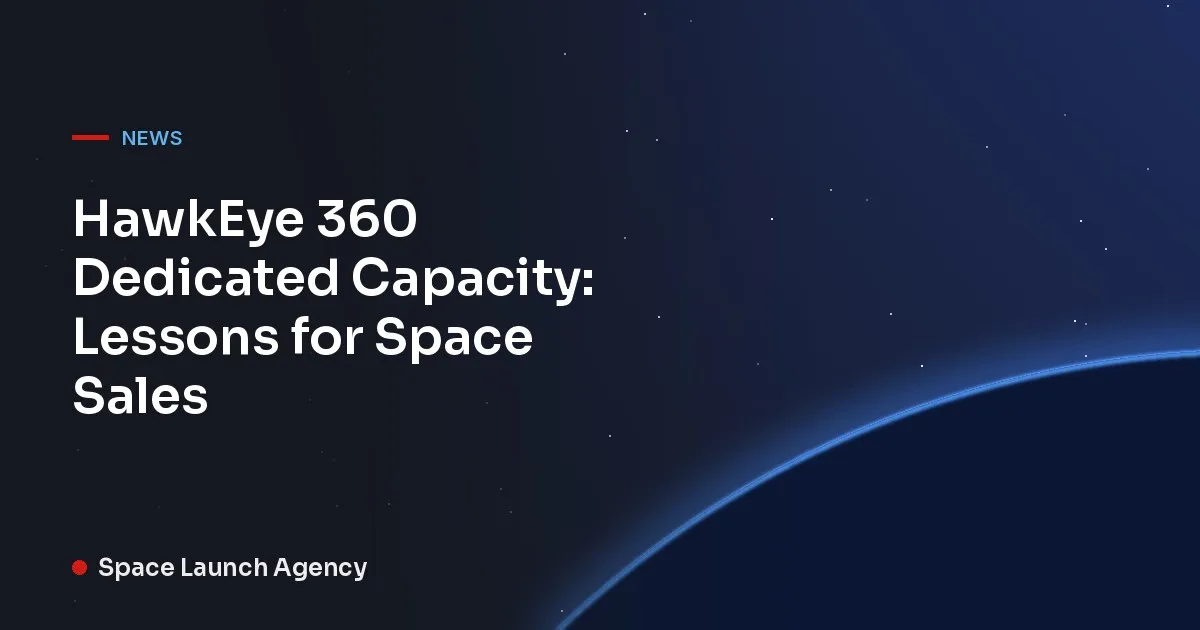 Title card reading HawkEye 360 Dedicated Capacity: Lessons for Space Sales, Space Launch Agency