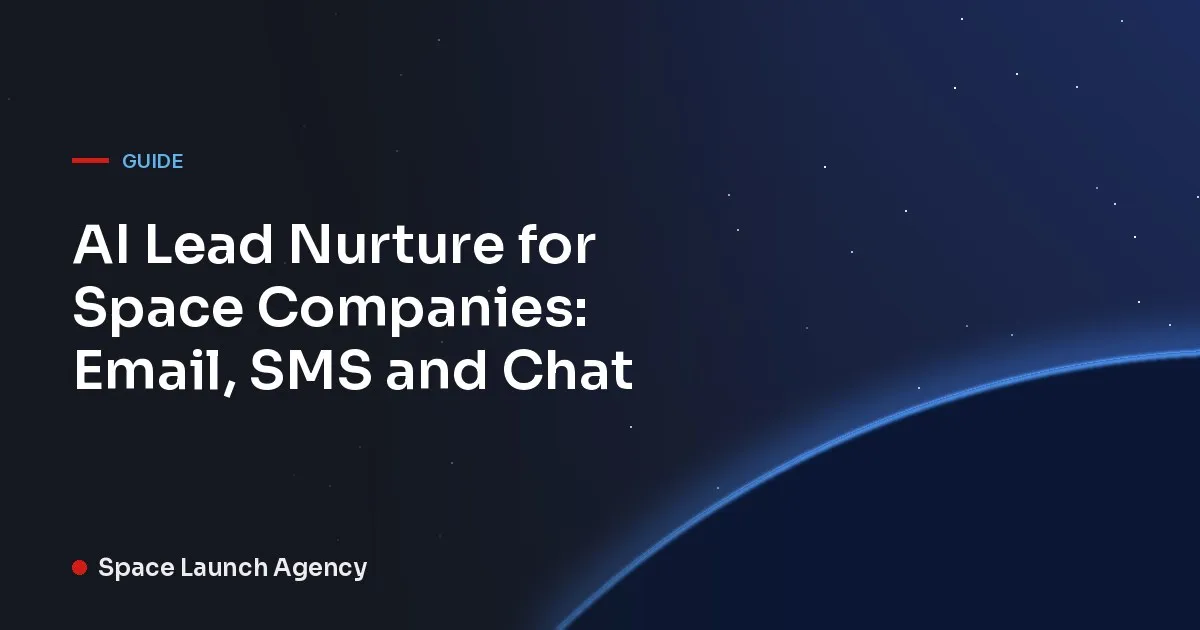 Title card reading AI Lead Nurture for Space Companies: Email, SMS and Chat, Space Launch Agency