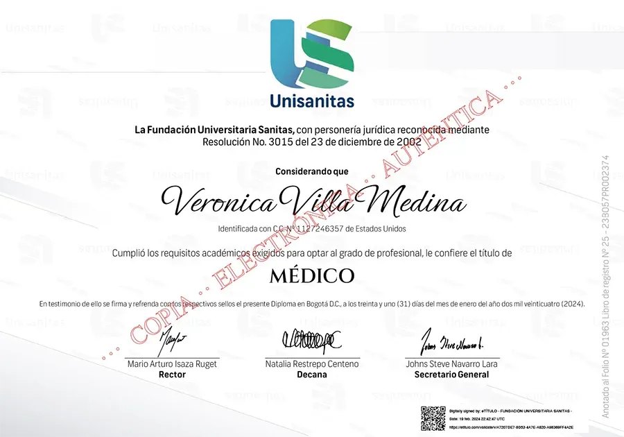 Certificado de competencia de Verónica Villa como asesora y consejera de lactancia materna de Edulacta.