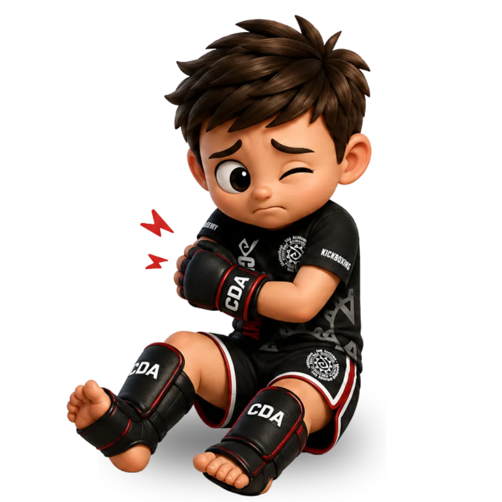 Beginner kickboxer with an injury after training
