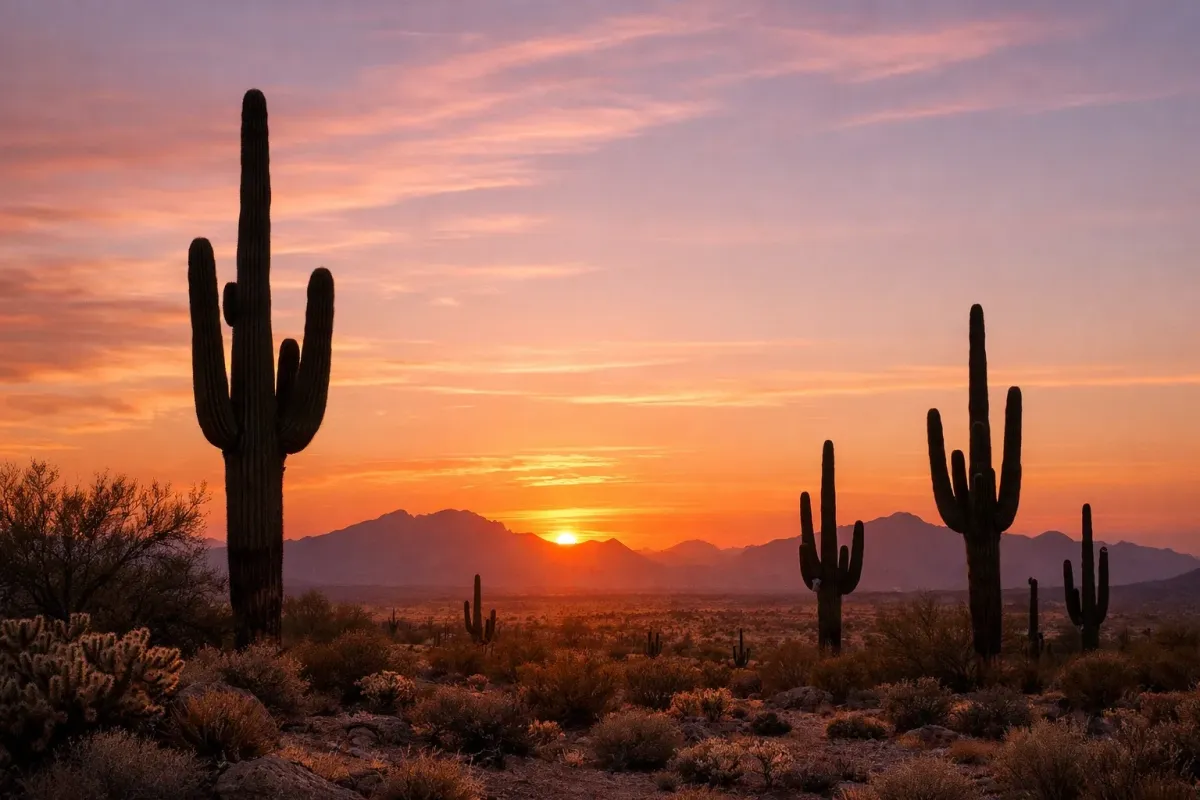 A serene Arizona desert landscape at sunset, symbolizing clarity and taking small steps forward.