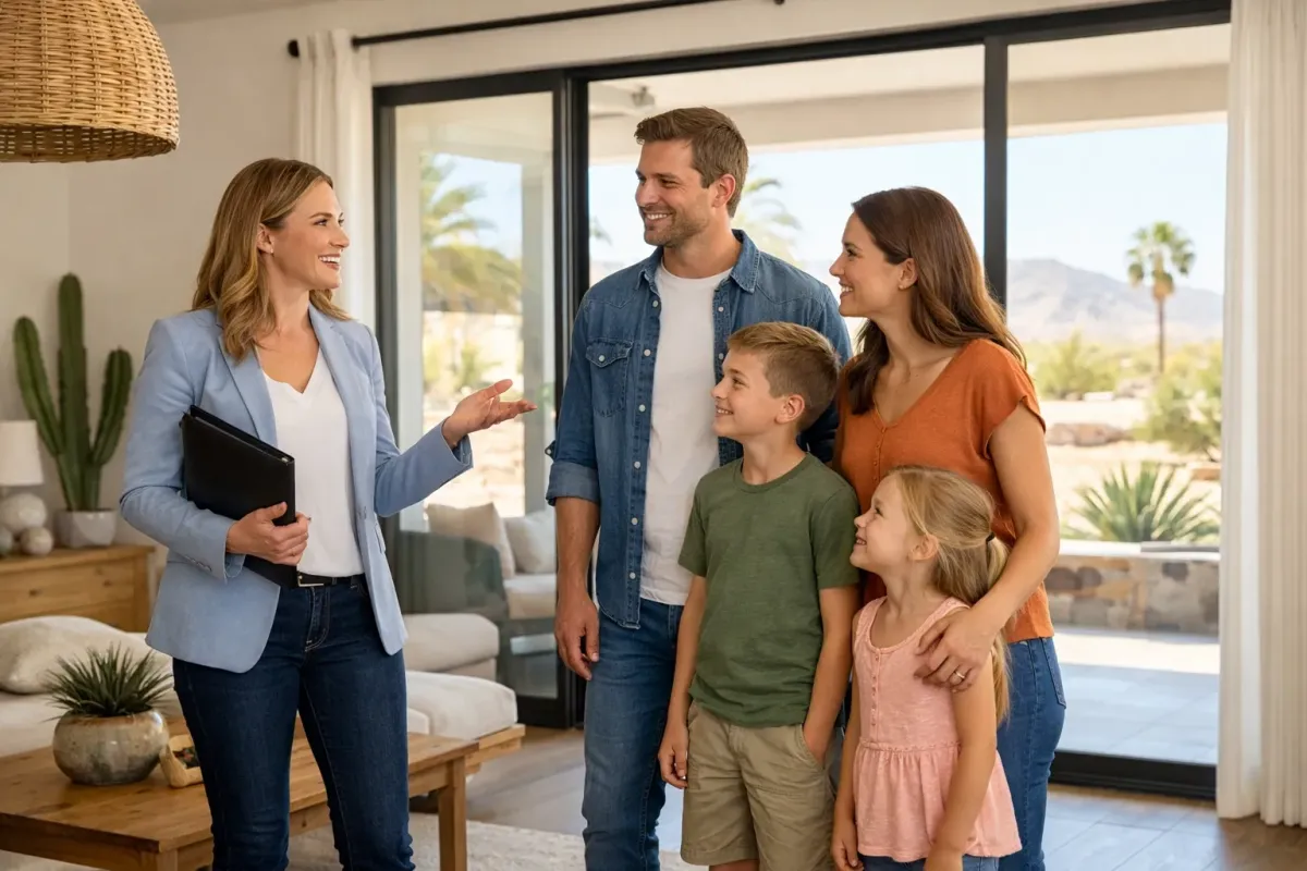 Realtor showing a family a home in Phoenix metro interior