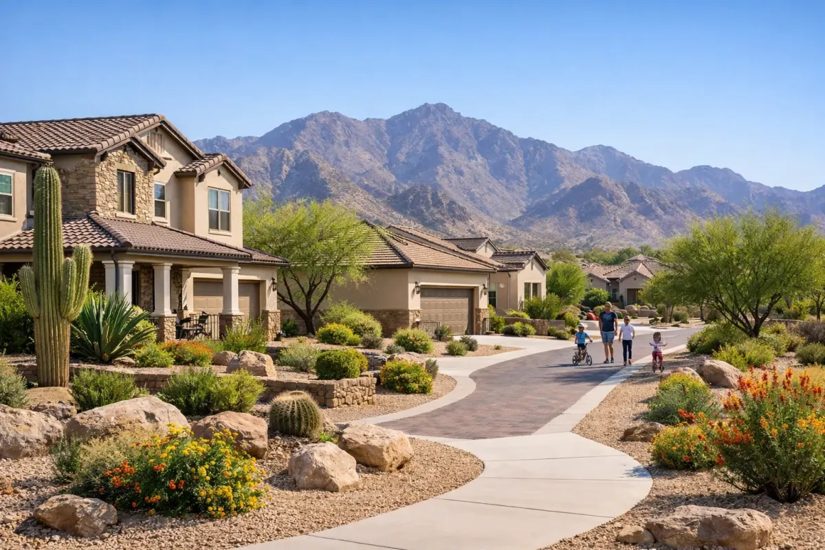 Buckeye Arizona modern residential neighborhood street and master-planned community streetscape 2026