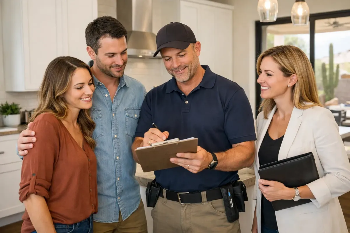 Home inspector checking HVAC system in a Surprise AZ home.