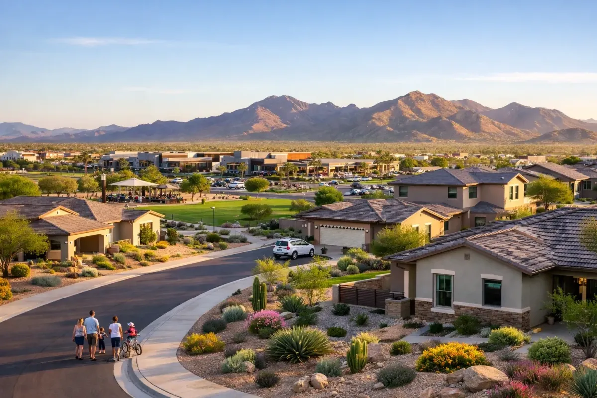 Panoramic view of Surprise Arizona residential neighborhoods and the Village at Prasada growth corridor in 2026.