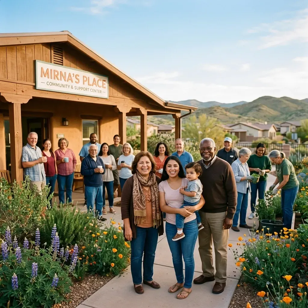  A heartwarming community gathering at Mirna’s Place in the West Valley, showing local heroes and volunteers serving together.