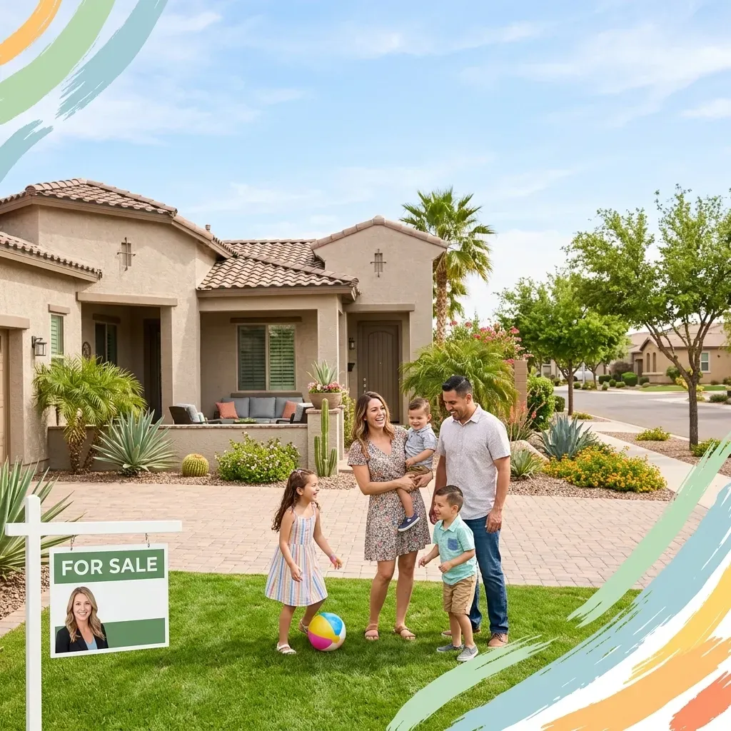 Modern residential street in Goodyear, Arizona, showing a balanced spring real estate market.