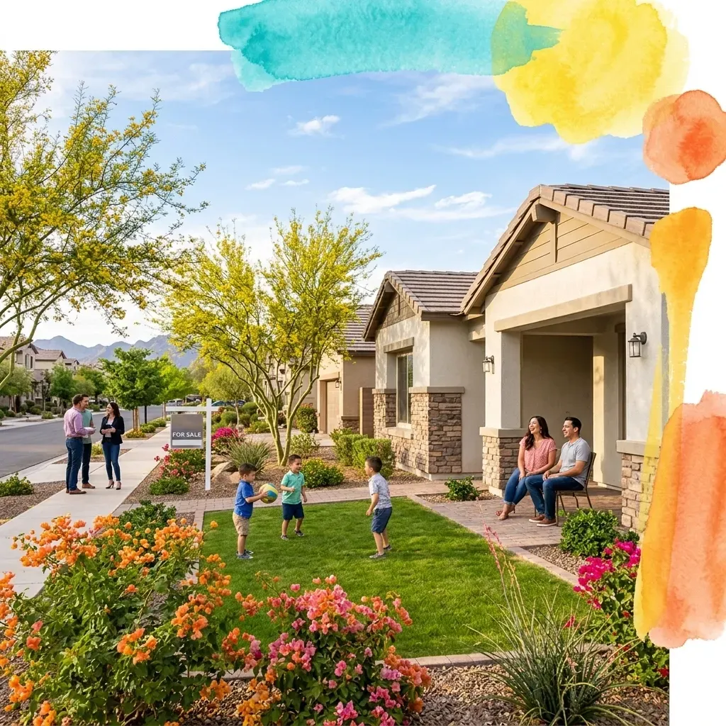 A sunny residential neighborhood in Glendale, Arizona, representing the 2026 spring housing market.
