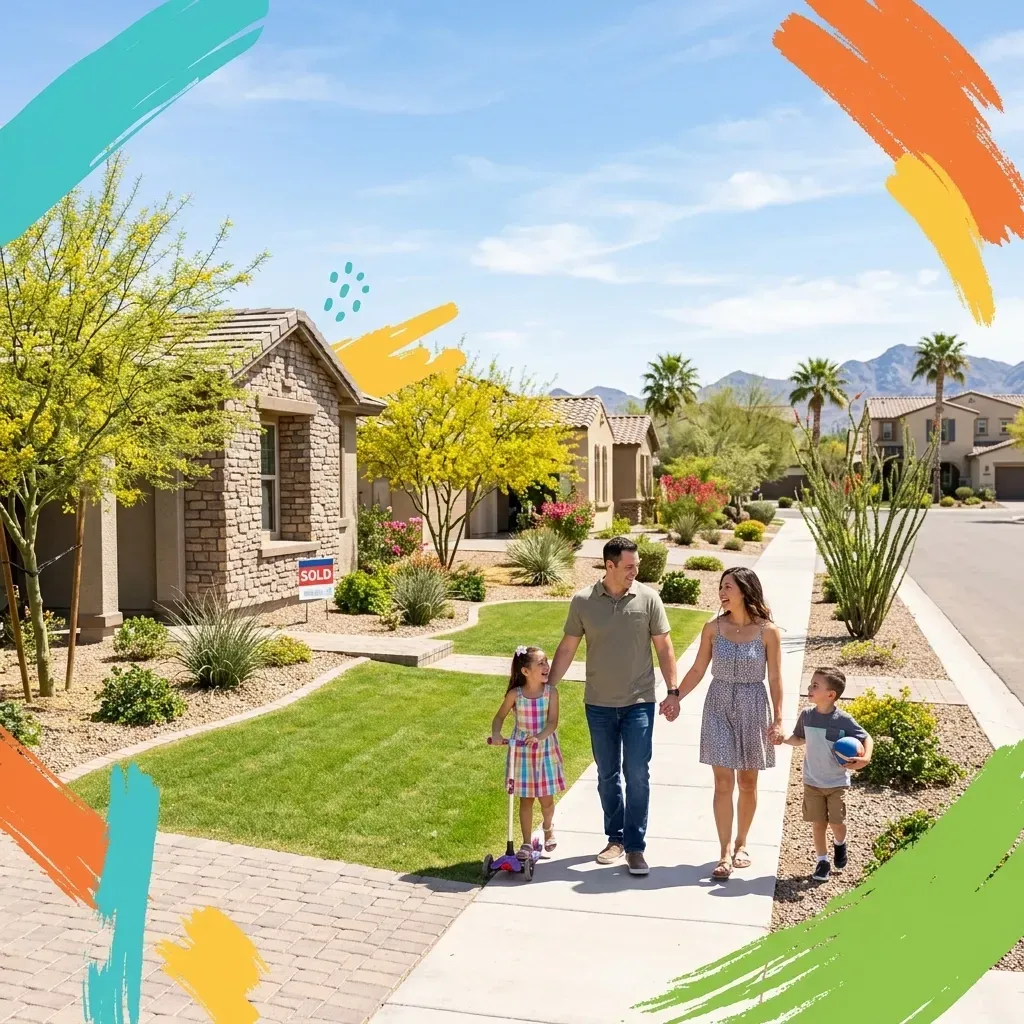 Aerial view of Goodyear Arizona neighborhoods near the Estrella Mountains during the April 2026 housing market.