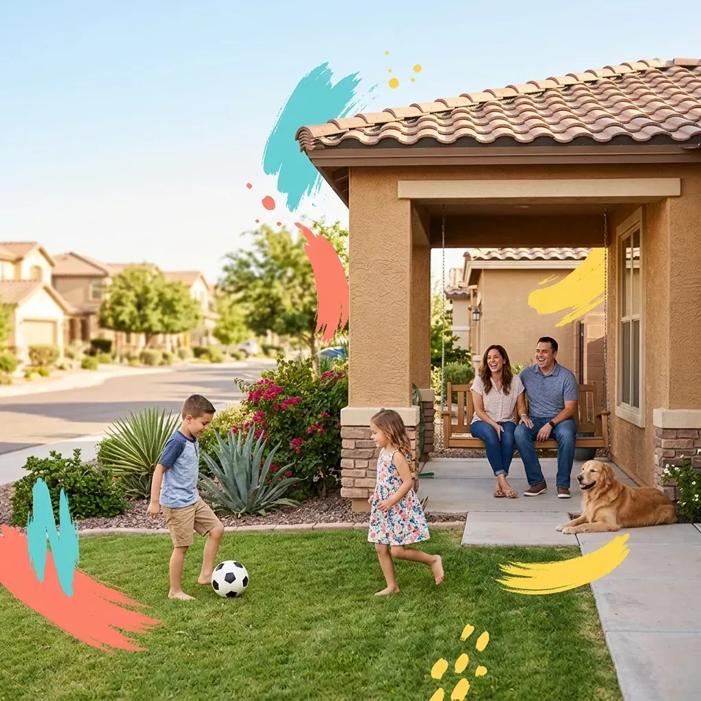 Goodyear AZ luxury neighborhood with Estrella Mountain views and Clearly Sold real estate sign.