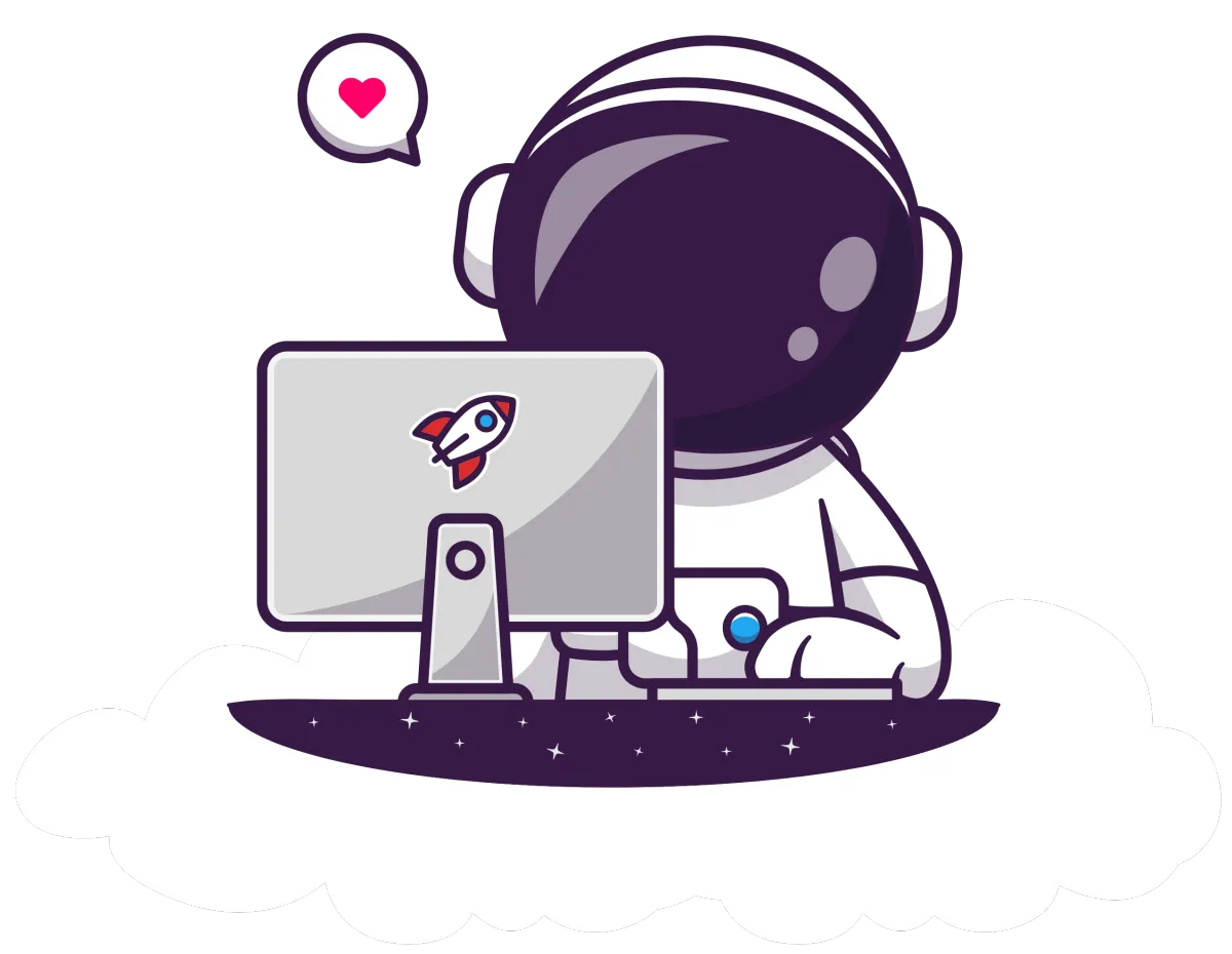 An astronaut with a glossy helmet sits at a computer .