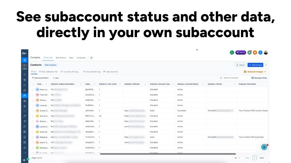 Screenshot of imported contacts