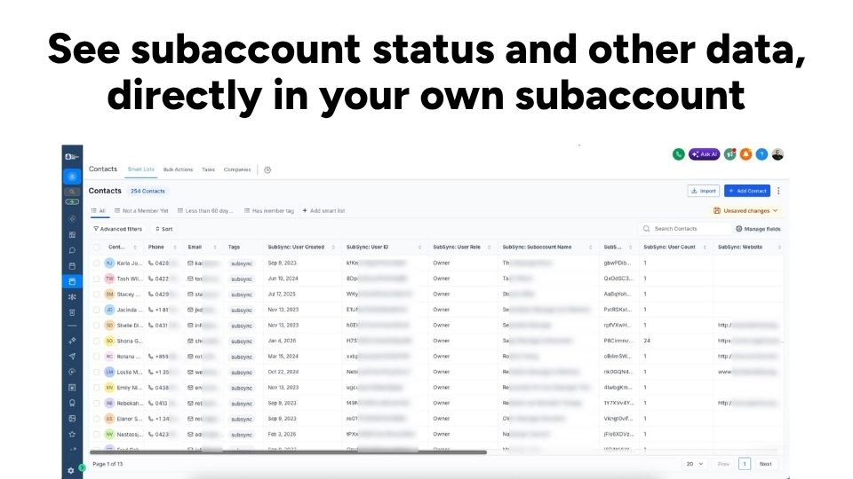 Screenshot of imported contacts