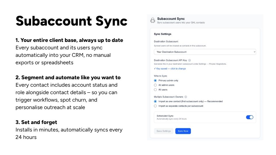 Screenshot of Subaccount Sync