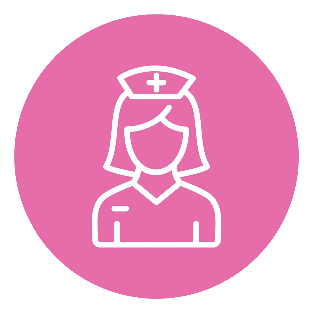 A flat, minimal 1:1 icon of a white clock hand inside a solid pink ellipse, symbolizing personalized guidance and timely action.