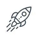 Startup rocket icon representing business growth, digital marketing, and automation services.