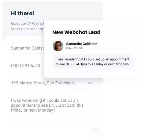 XpandTEK webchat lead capture system enabling real-time customer inquiries, appointment scheduling, and business messaging.