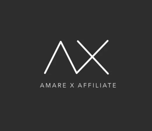 A minimalist logo for "Amare X Affiliate" featuring a sleek white "AX" design on a dark gray background. The text "AMARE X AFFILIATE" is written in uppercase letters below the logo, giving it a modern and professional look.
