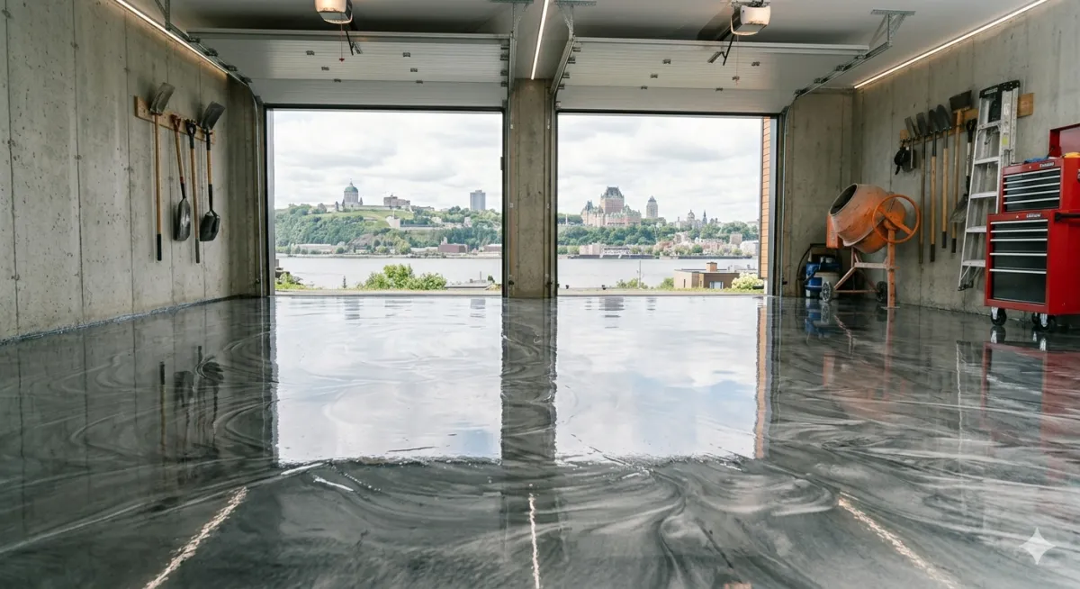 Plancher époxy de garage brillant à Québec
