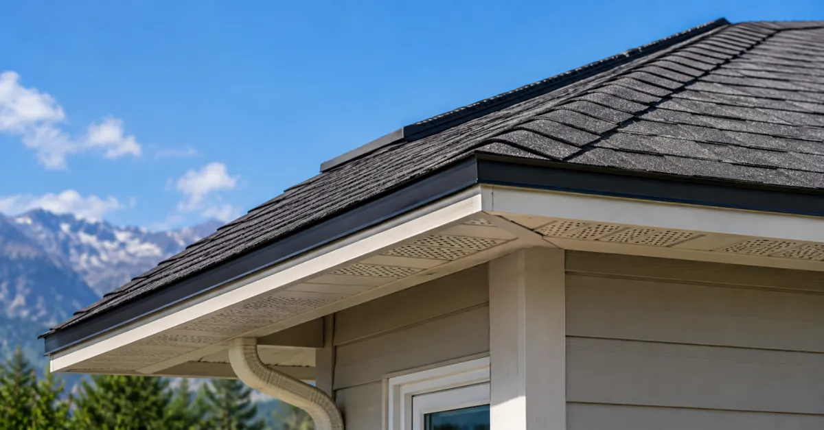 A roof with visible ridge and soffit vents, illustrating proper attic ventilation