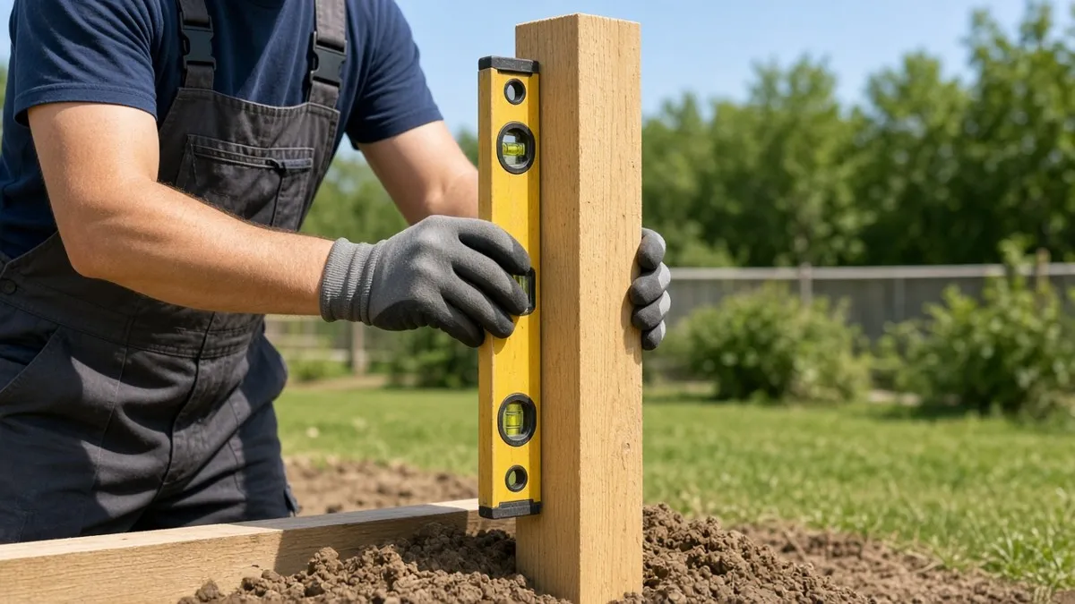 Installer setting a new fence post
