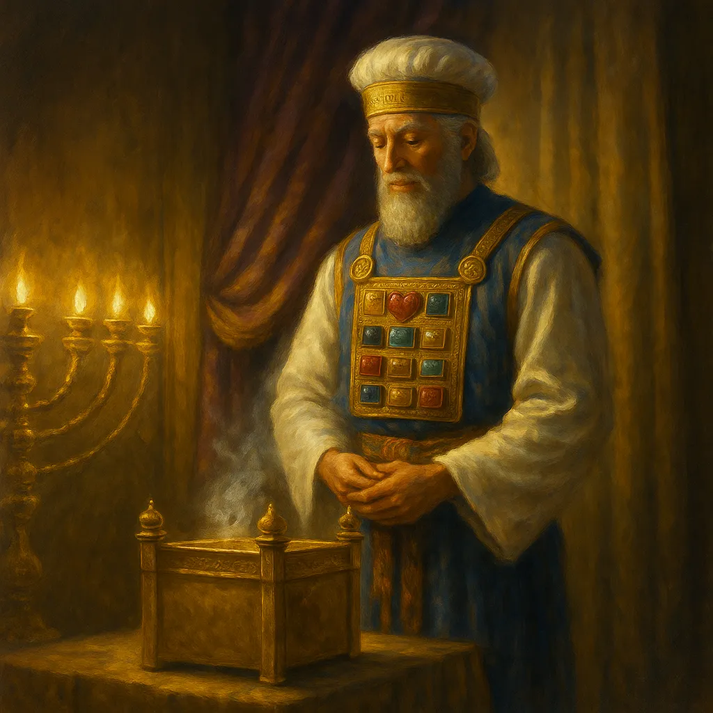 Bible High Priest interceding in Hebrew sanctuary